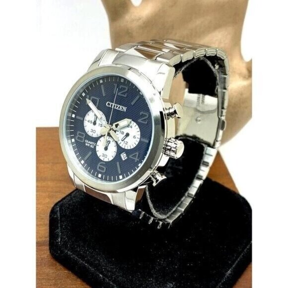 Citizen Men's Watch AN8050-51M Quartz Blue Dial Chronograph Silver Steel 42mm - Picture 2 of 14